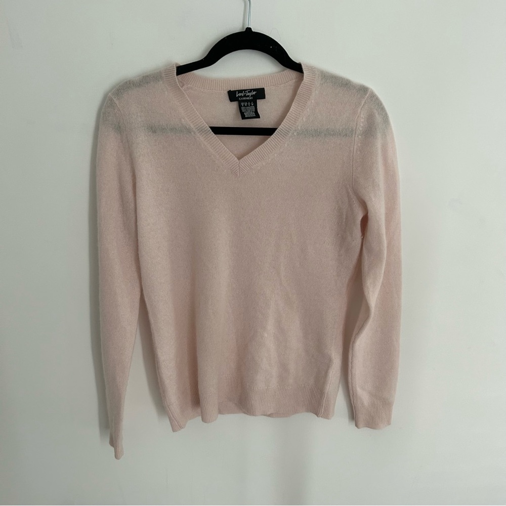 Lord & Taylor Light Pink Cashmere V-neck Sweater